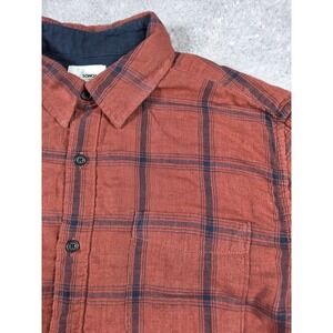 Sonoma Mens Flannel Shirt Rust Red Navy Blue Plaid Button Down Long Sleeve L